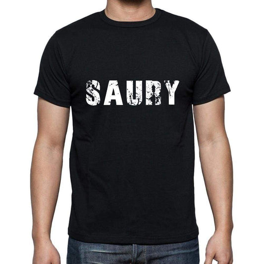 Saury Mens Short Sleeve Round Neck T-Shirt 5 Letters Black Word 00006 - Casual