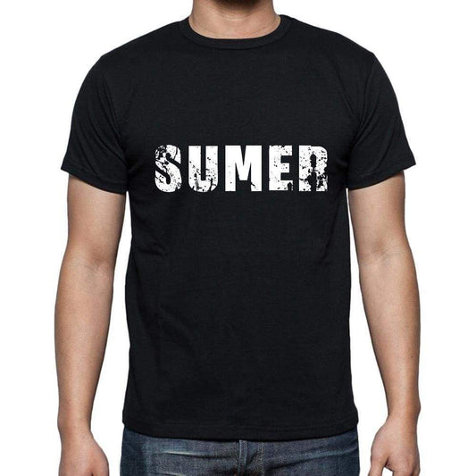 Sumer Mens Short Sleeve Round Neck T-Shirt 5 Letters Black Word 00006 - Casual