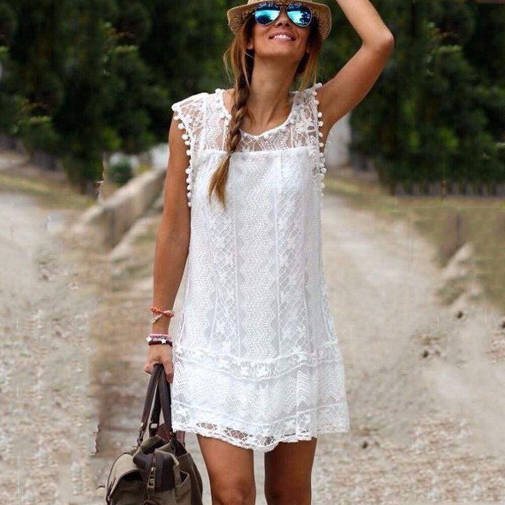 Summer Dress 2018 Women Casual Beach Short Dress Tassel Black White Mini Lace Dress Party Dresses Vestidos S-XXL - Ultrabasic