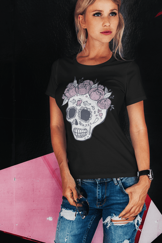 ULTRABASIC Women's Organic T-Shirt - Flower Skull - Skull Shirt for Women