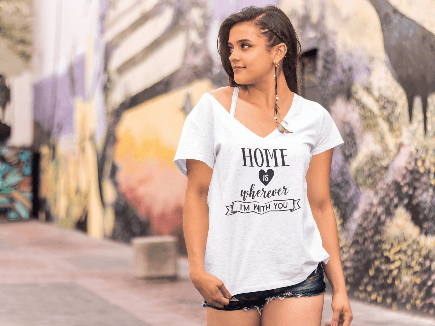ULTRABASIC Women's T-Shirt Home Is Wherever I'm With You - Short Sleeve Tee Shirt Gift Tops