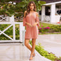 Womens Short Sleeve Boho Hollow Dress Lady Beach Summer Sundrss Mini Dress - Pink / L